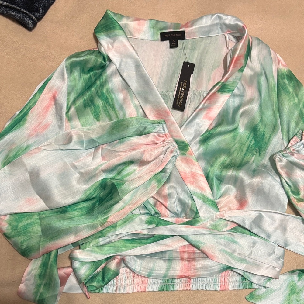 Multicolor Satin Wrap Blouse